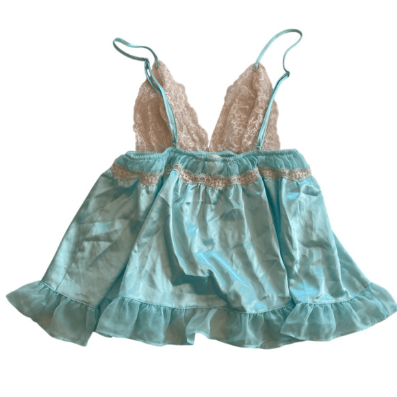 Victoria’s Secret Baby Blue Babydoll Top Small White Lace Adjustable Straps - Picture 4 of 6